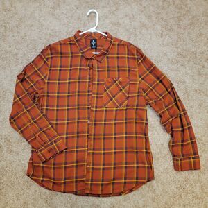 Skechers Mens Casual Button-Down Long-Sleeve Shirt 2XL Plaid Cotton Orange & Red